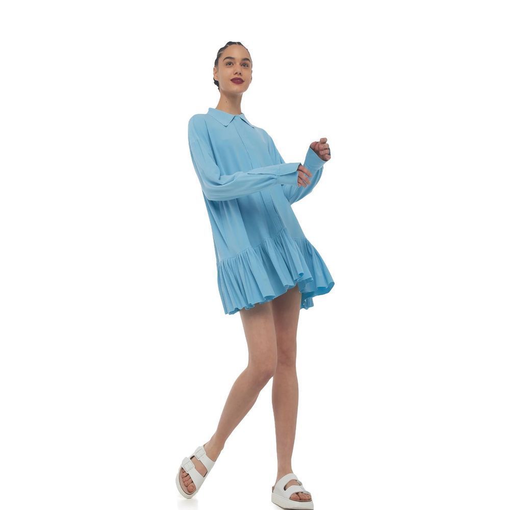 Norma Kamali Oversized Boyfriend Shirt Dress in Powder Blue